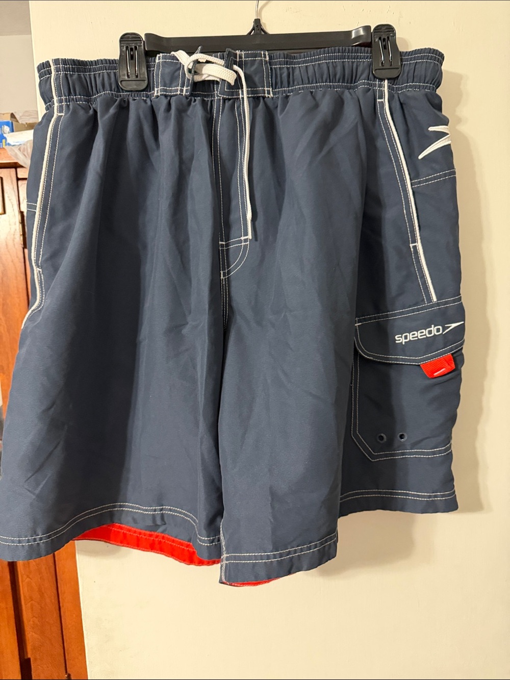 Speedo Navy Blue Swim Board Shorts with Red Accent